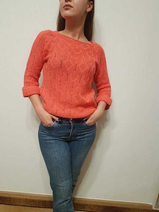 Sweter Sara Louise ażurowy rozmiar L/40 nowy koralowy cotton