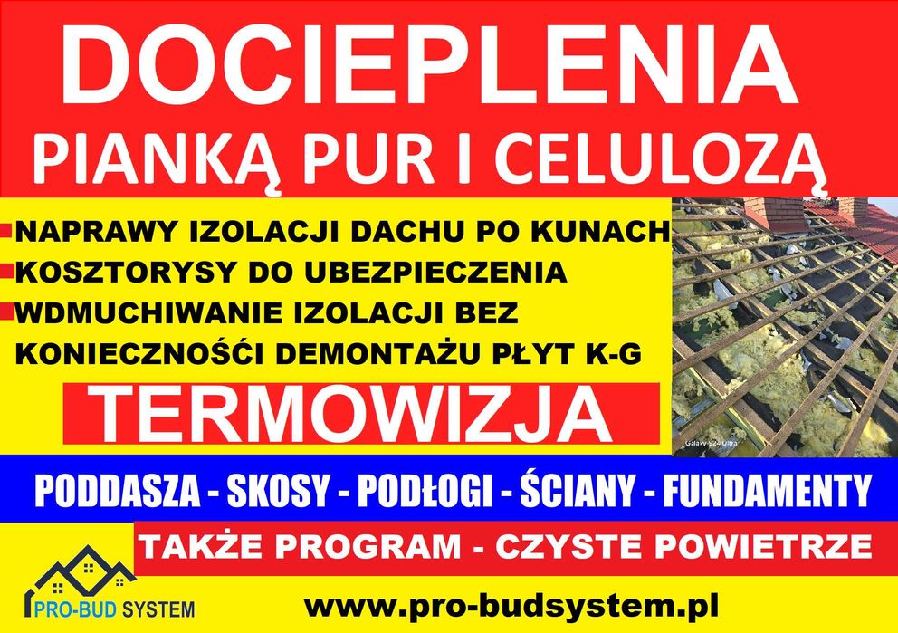 Naprawa Izolacji dachu Docieplenie celuloza wełna piana pur ocieplanie