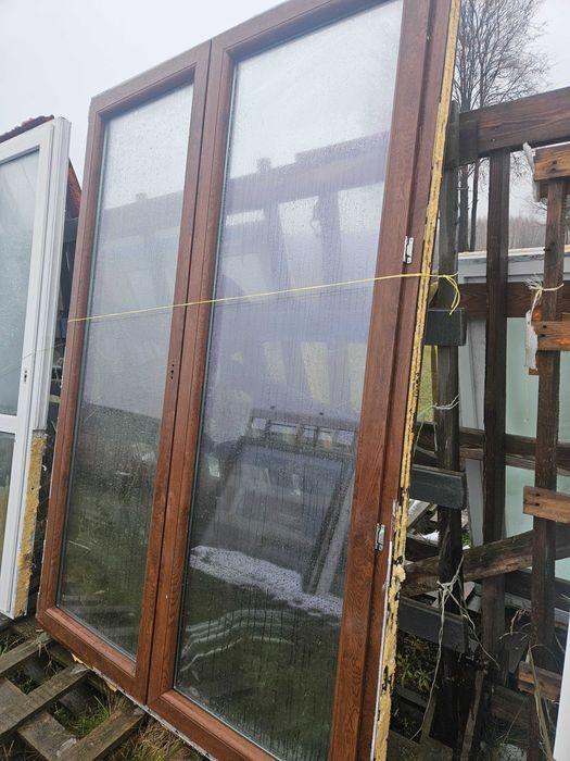 OKNO/DRZWI Balkonowe Dwuskrzydłowe Plastikowe PCV 161x230cm Orzech
