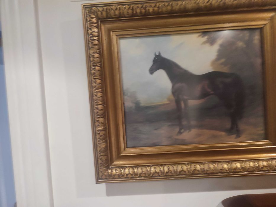 Quadro de cavalos - conjunto de dois quadros moldura dourada