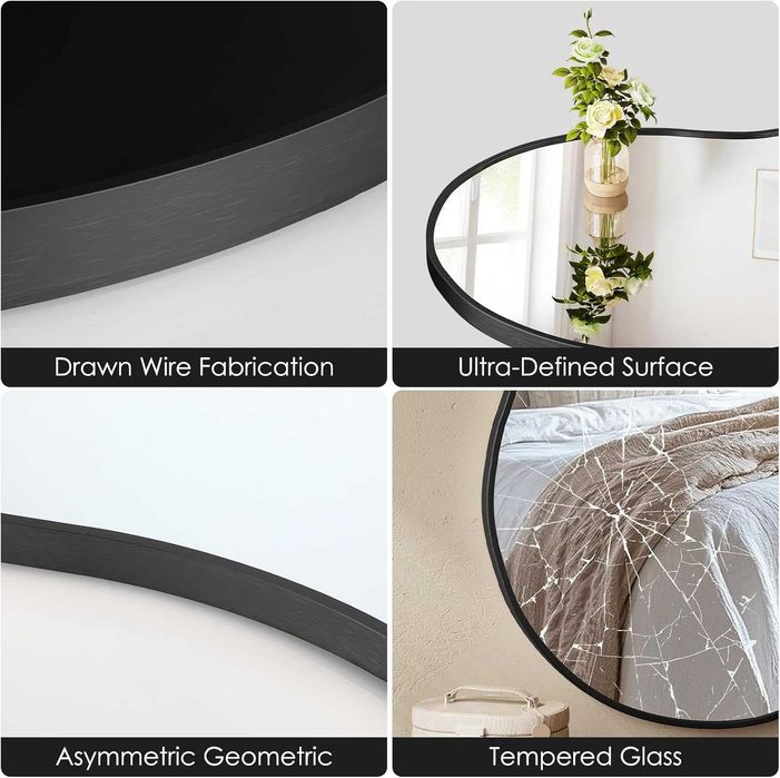 Nowe lustro wiszące / 66x116cm / ścienne / asymetryczne / czarne / W712!