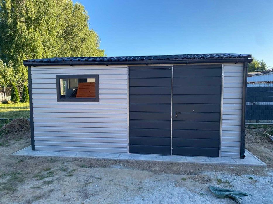 Garaż Blaszany 5x3 Dwuspadowy RAL 9006 Srebrny + BTX 7016 Antracyt