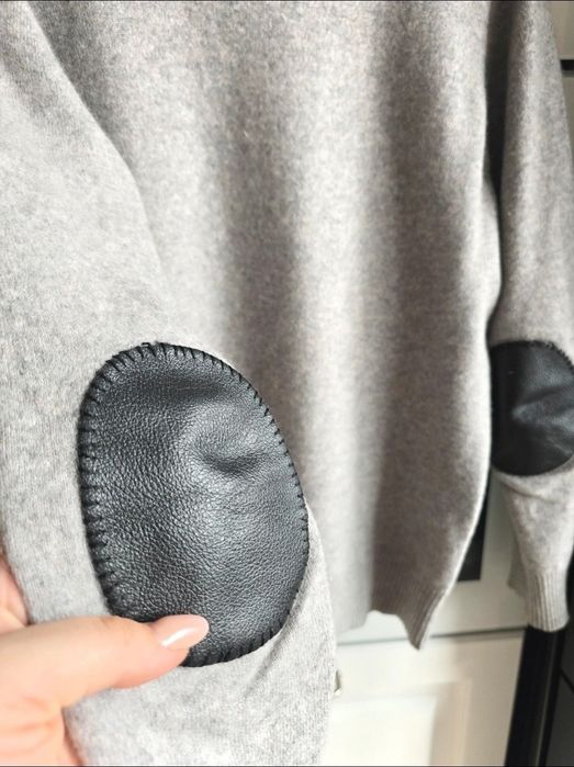 Sweter kaszmirowy męski XS-S szary wełniany w serek
