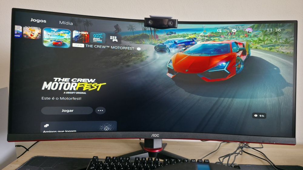 Setup Gaming Completo: PS5 + Câmera + Cockpit G29 + Monitor Ultrawide