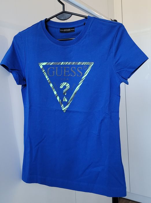 T-shirt damski kobaltowy chabrowy Guess XS/S