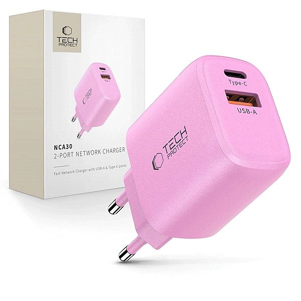 Ładowarka sieciowa Tech-Protect NCA30 PD 30W QC3.0 USB-A / USB-C - róż