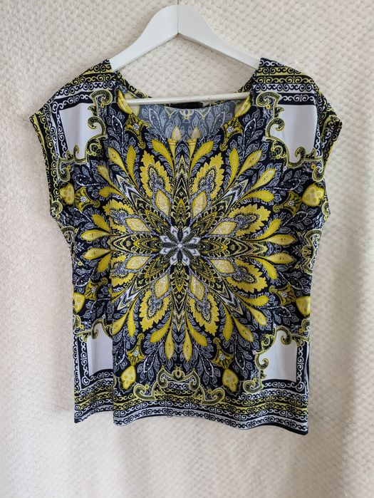 Bluzka damska we wzory mandala żółto-granatowa r. M/L