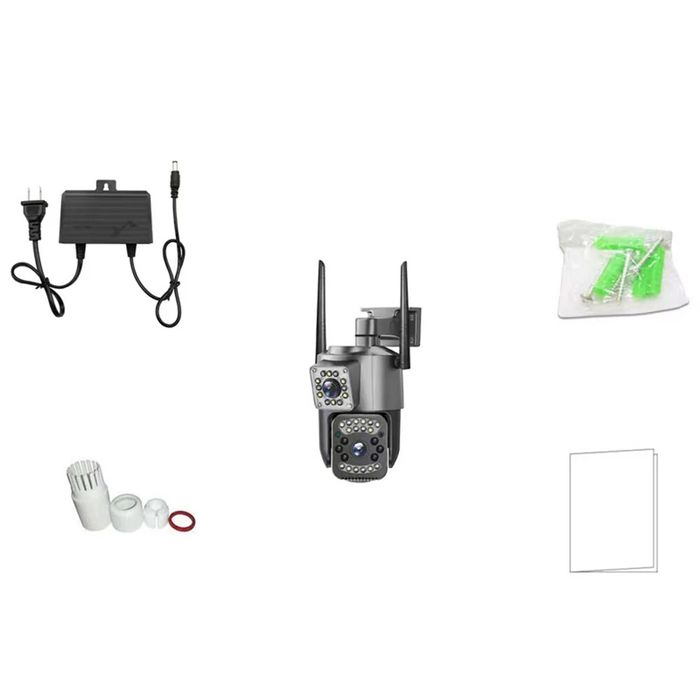 Câmera segurança, lente dupla HD 1080P 4MP, 9 luzes infravermelhos,