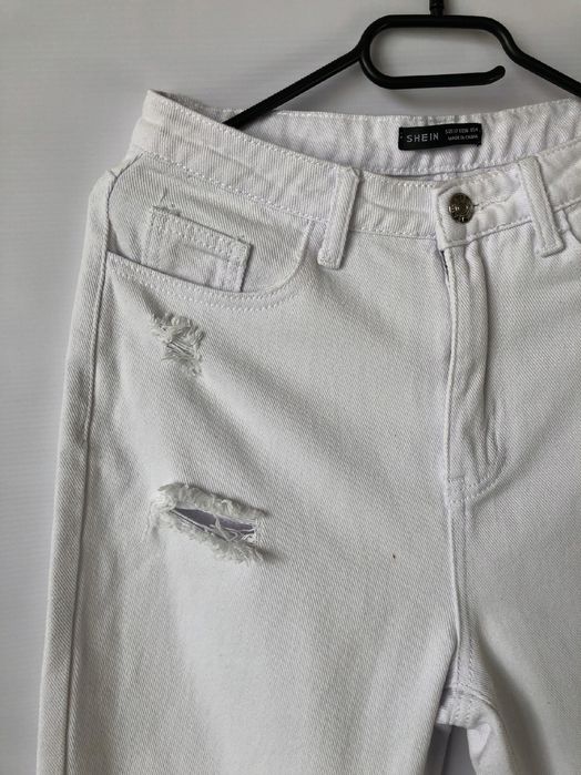 Shein Jeansy Mom Białe Z Dziurami 36 S