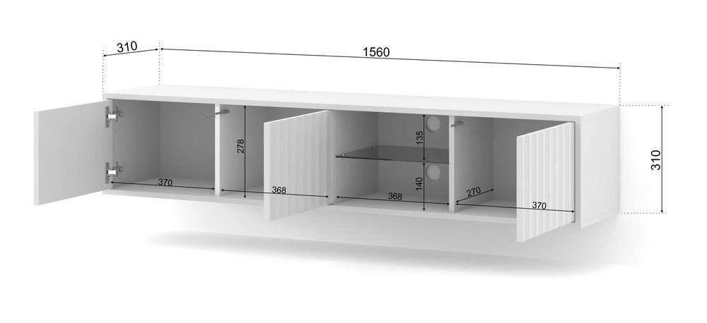 Szafka RTV VINA 156 cm wisząca frezowana biały mat