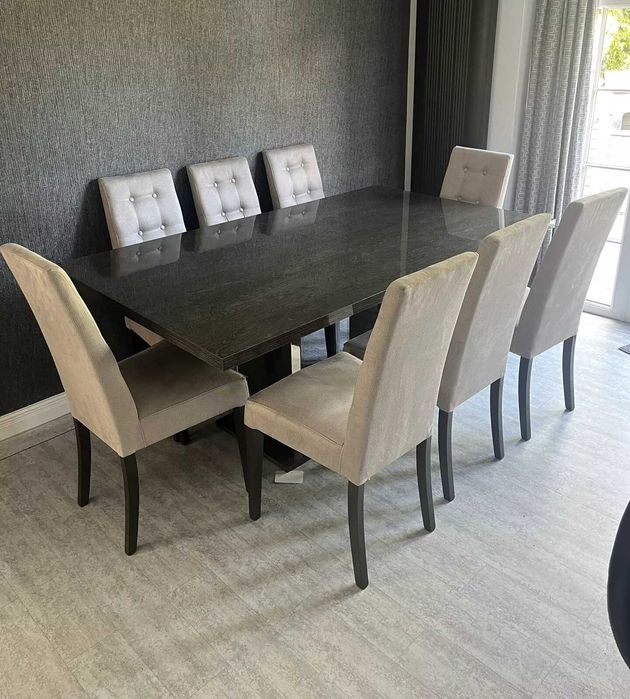 Italian Grey Extending Table and 8 Matching Micro Fibre Faux Chairs
