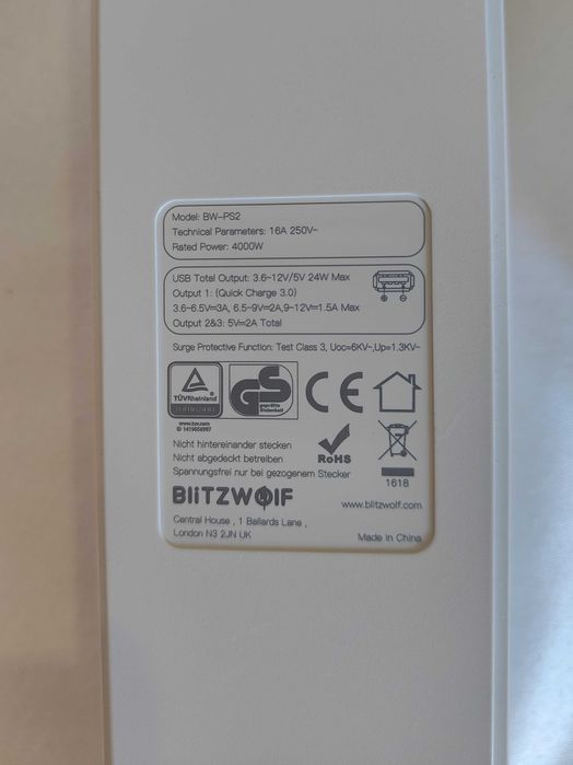 Extensão BlitzWolf BW-PS2 Com 3 Portas Carregamento USB