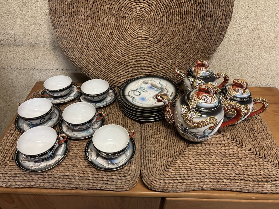 Serviço de Chá Japonês Dragonware Moriage - Casca de Ovo c/ Litofania