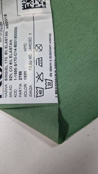Dzianina single zielona szer.172 cm.Promocja