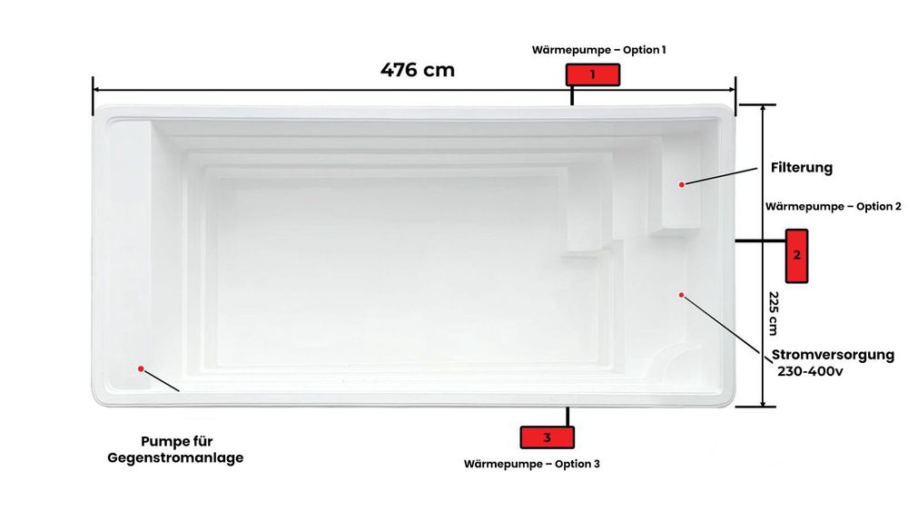 Basen wolnostojący Basen ogrodowy Basen domowy KLEO 476x225x120 cm SPA