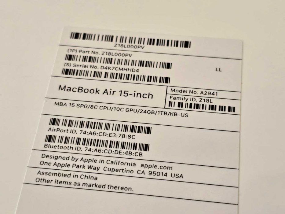 Новий Apple MacBook Air 15” M2/ 24GB RAM/ 1TB SSD/ Space Gray