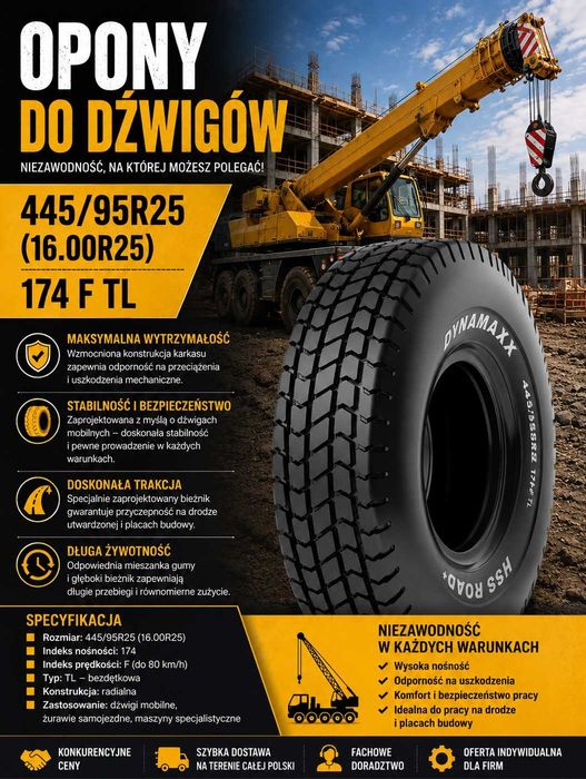 Opona do dźwigu 445/95R25 16.00R25 174F TL DYNAMAXX HSS ROAD+ Nowa Wysyłka Faktura Cena Brutto