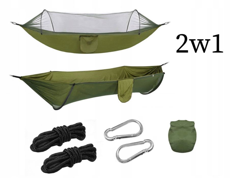 Hamak z Moskitierą Turystyczny Dwuosobowy Survival Kempingowy Mocny