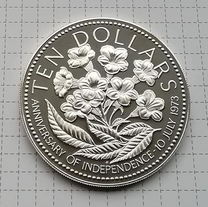 Багамські о-ви 10 $ 1977р. СРІБЛО. ПРУФ. Сертифікат. 49,1 грам