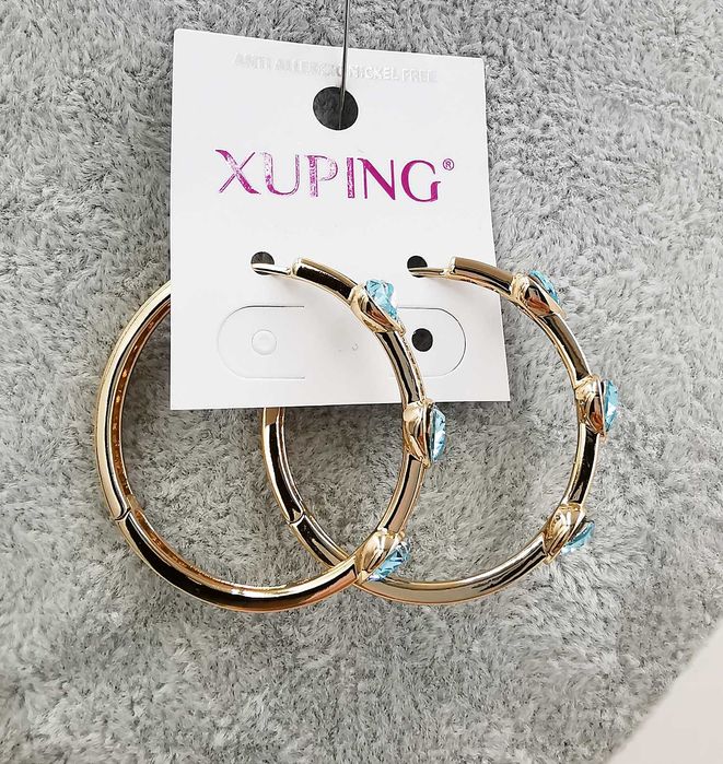 Kolczyki 18K pozłacane 39/6 MM sapphire light crystal Swarovski
