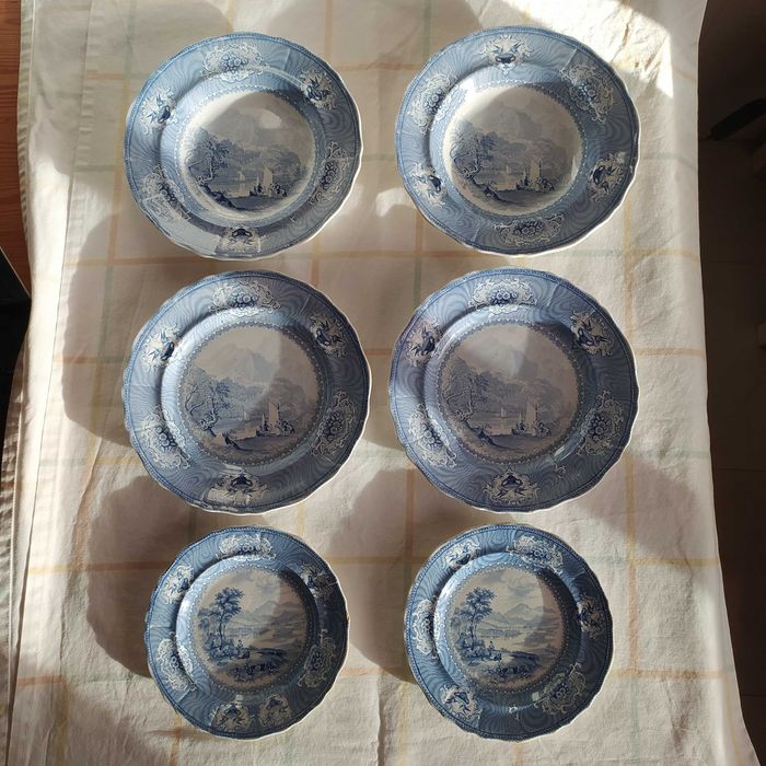 Raridade 1836 7pratos Davenport Caledonia English Ironstone Blue&White