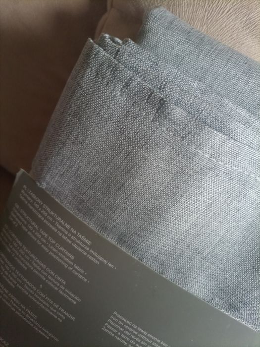 2 szare strukturalne zasłony SMUKEE 140/250cm komplet 2 zasłon na taśmie z tunelem materiał jak len styl boho
