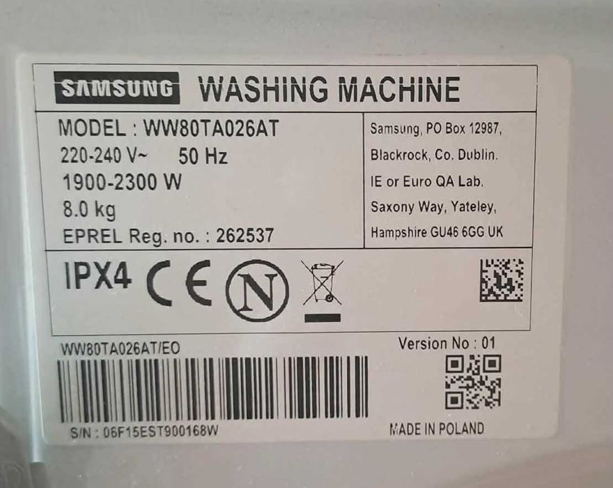 Pralka Samsung EcoBubble WW80TA026AT/EO o pojemności 8 kg.