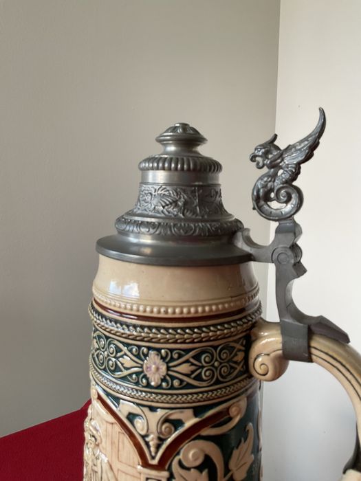 Duży, stary ok. 1900 roku kufel ceramiczny