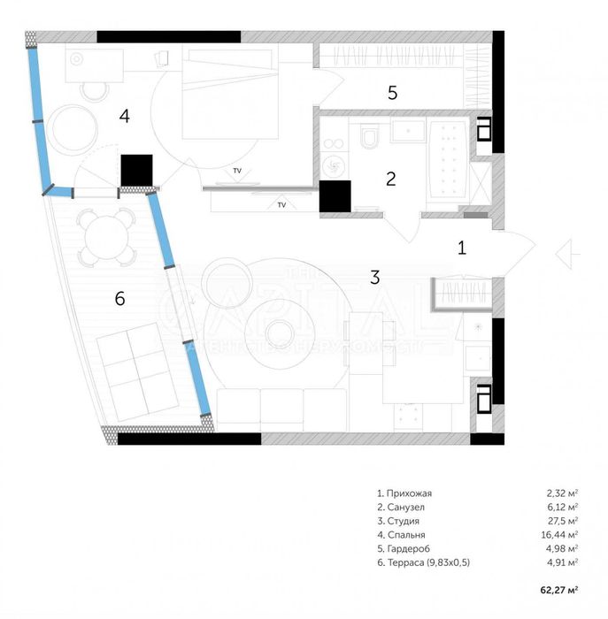 Продаж 1-кімнатної квартири в ЖК Taryan Towers, 3 вежа. - Вид 6