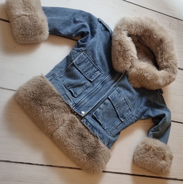 Kurtka jeans dziewczęca katana 2w1 odpinane futerko rozmiary 116-134