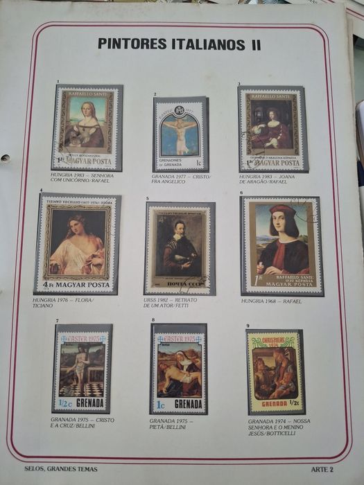 Coleção temática de Selos - Pintores de todo o mundo II, Pintores Alemães,  Pintores Italianos I e II, Pintores Flamengos e Arte - total de  51 selos