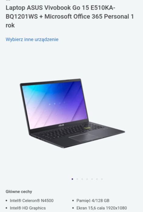 Laptop ASUS Vivobook Go 15 E510KA-BQ1201WS + Microsoft Office 365 Pers