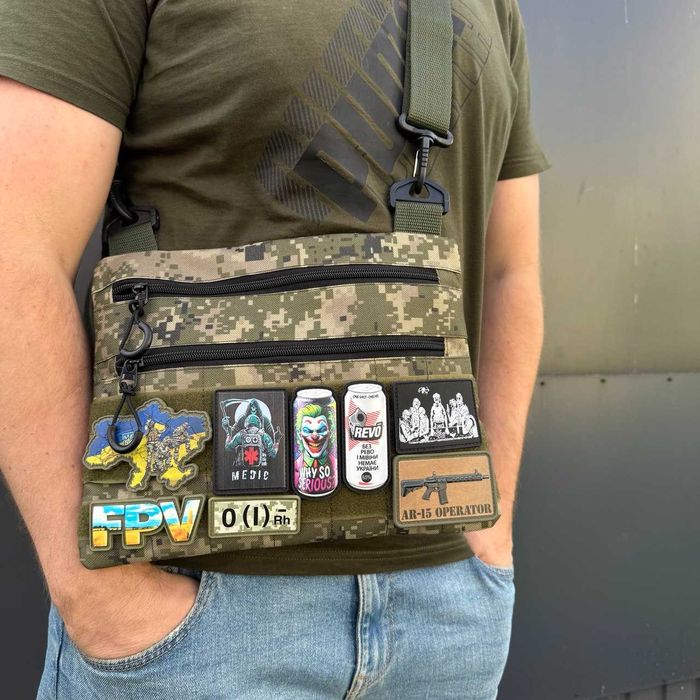 Тактическая сумка через плечо мужская для шевронов мессенджер пиксель