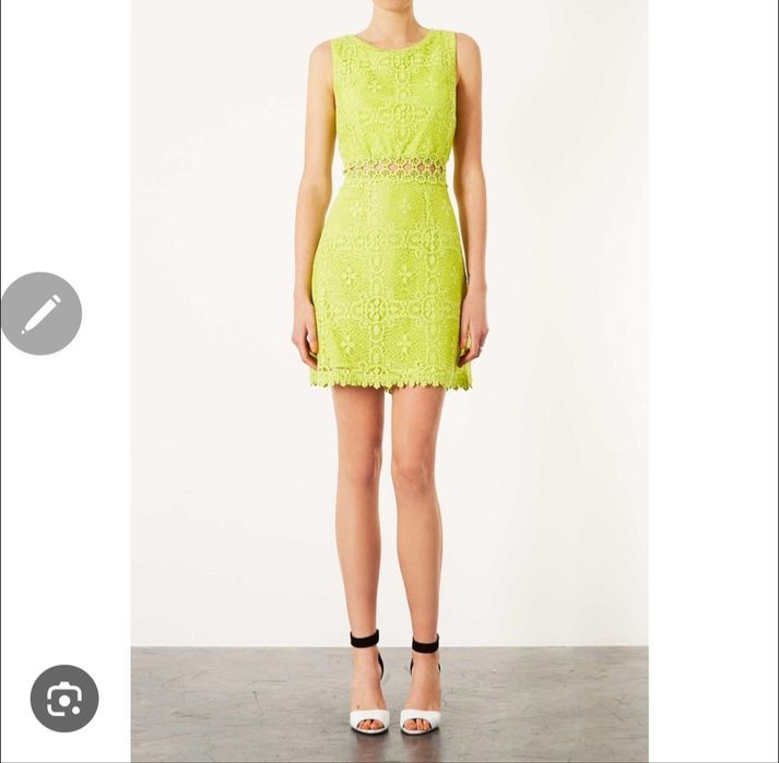 Sukienka topshop m 38 l 40 krótki rękaw koronka mini limonkowa