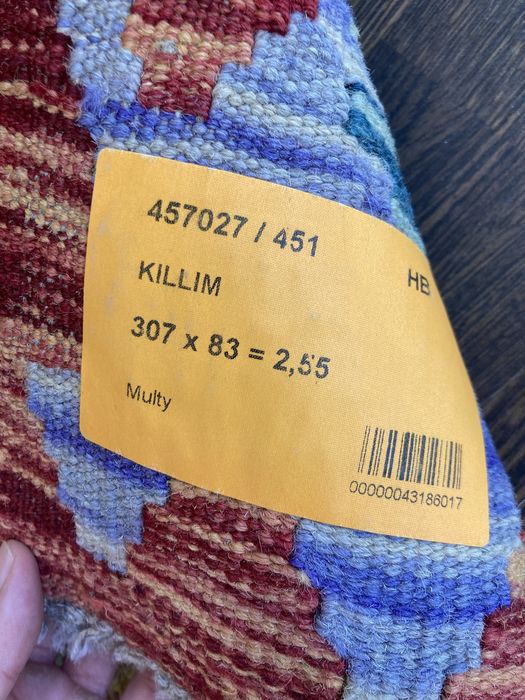 Tapete Kilim oriental feito à mão em lã natural 307x83cm - Novo
