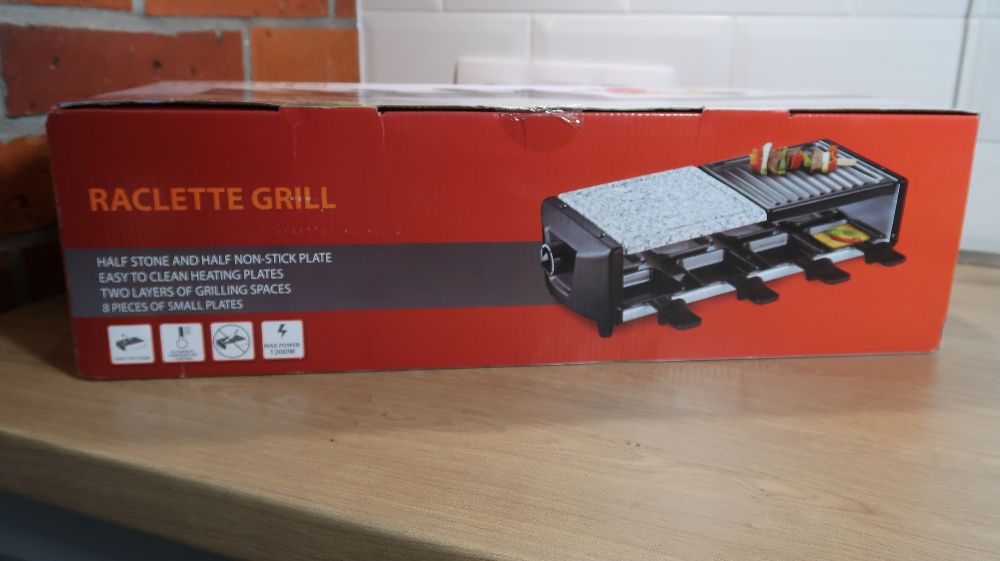 Elegancki grill raclette 1200V aluminium/kamień, na 8 osób
