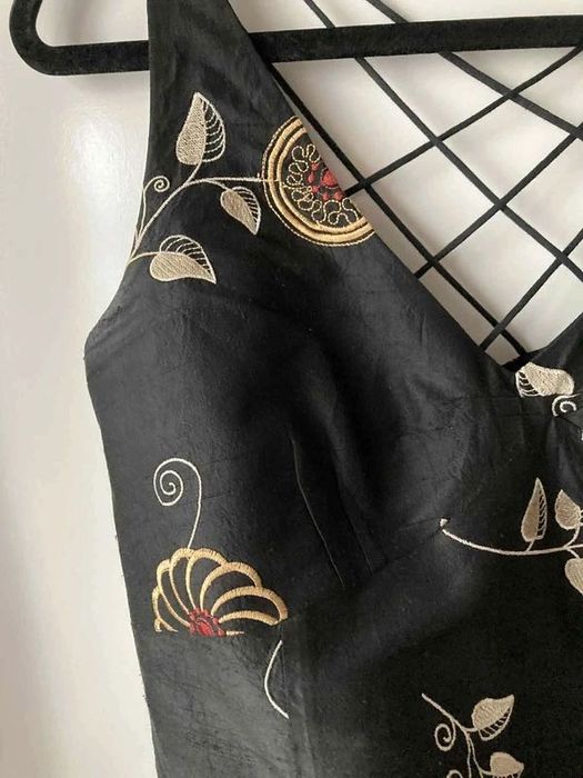 Jedwabny komplet Molton r. 40 L Top + Spódnica midi hafty Vintage