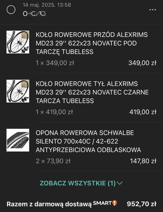 Koła 29 (obrecze ALEXRIMS, piasty NOVATEC, opony Schwalbe)