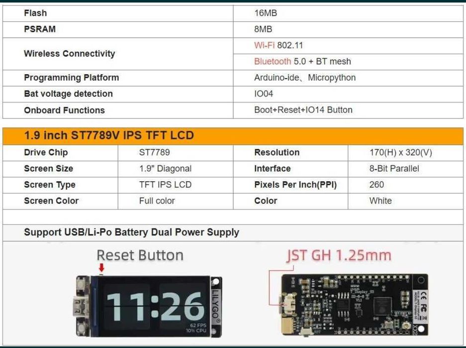 T-display S3 1.9lnch 8Bit LCD