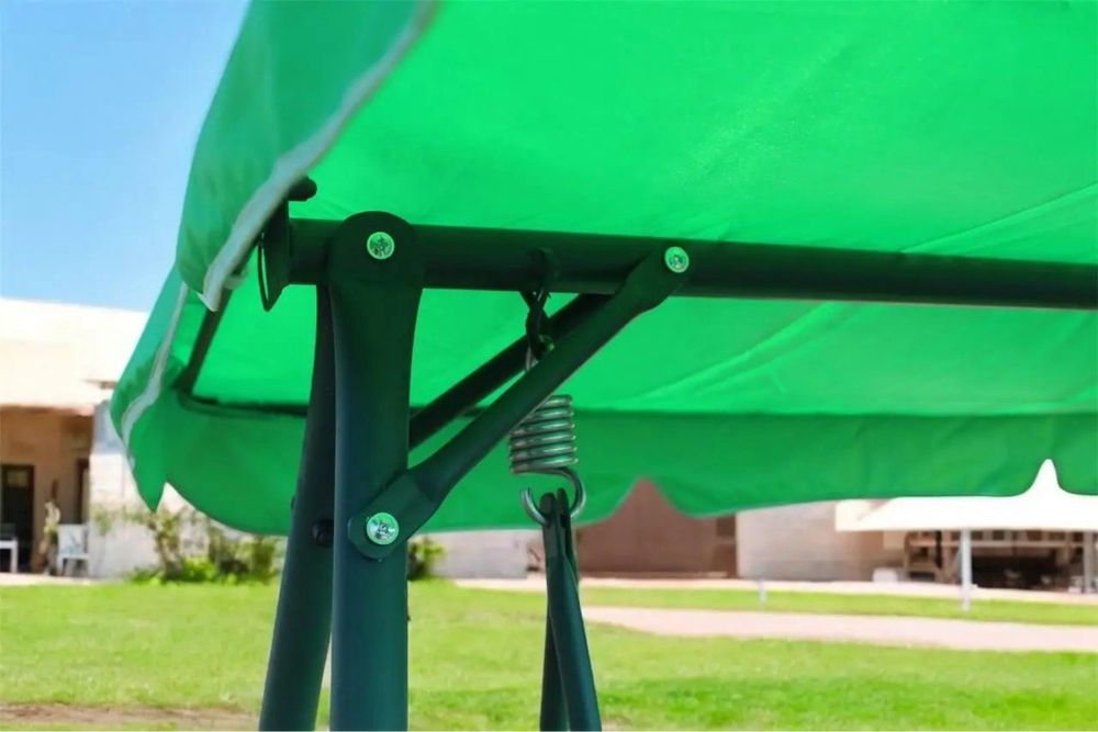 Садова гойдалка 3-місна зелена з навісом до 260 кг | Качеля для дачі