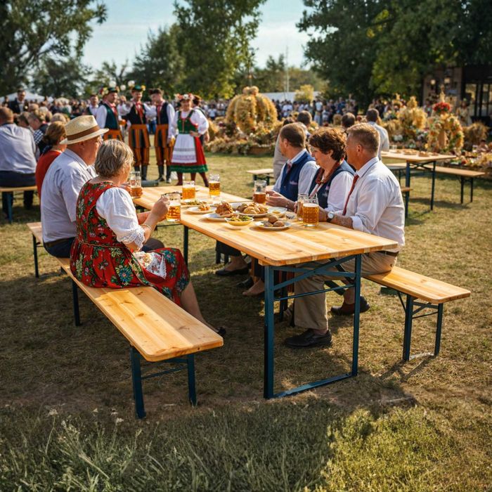 Zestaw Mebli Ogrodowych Komplet Biesiadny Barowy Piwny Cateringowy Składany 216 cm