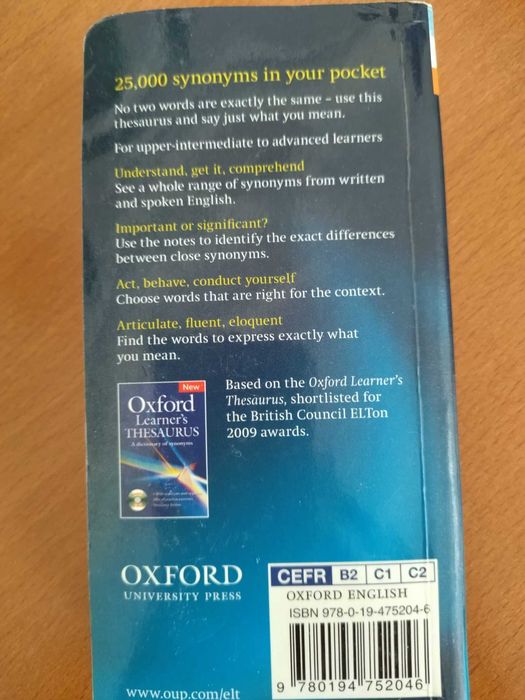 Dicionários de Inglês-Inglês e Oxford, Learner´s Pocket Thesaurus