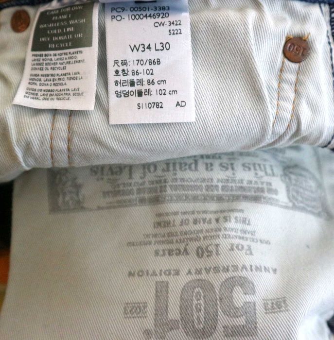 Levis 501 150th spodnie jeansy W34 L30 pas 2 x 45 cm