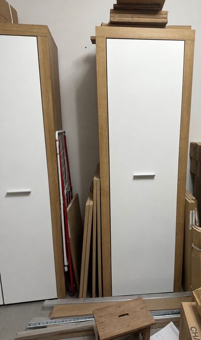 Komplet mebli Leroy Merlin – 8 elementów – dąb + biel – bardzo dobry stan