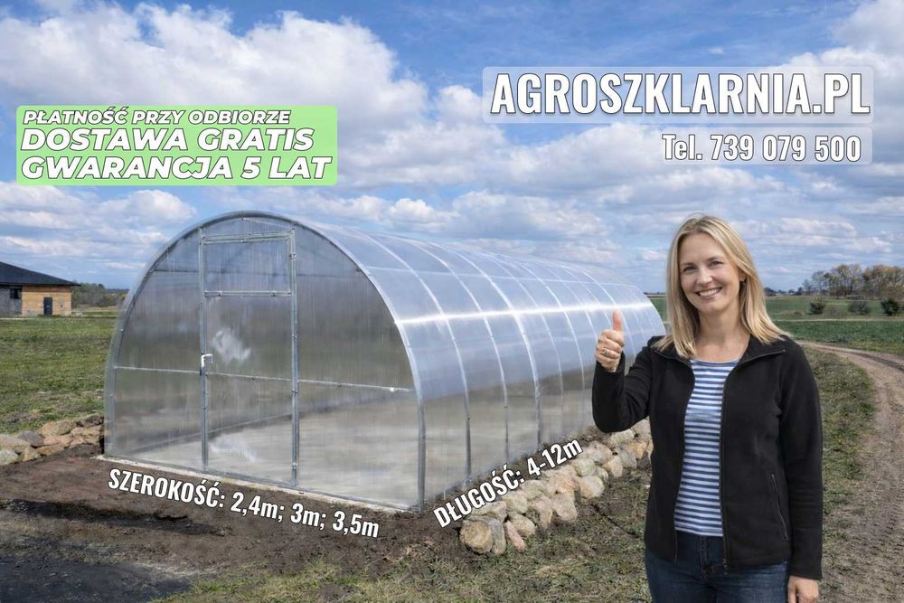 Szklarnia z poliwęglanu 4/6mm 2,4x4m,3x4m,3x8m ocynk, dostawa gratis