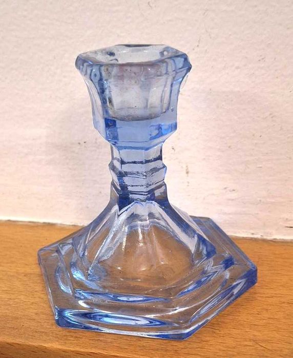 Porta velas Art Deco em vidro azul claro