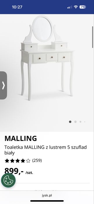 Toaletka biała z lustrem