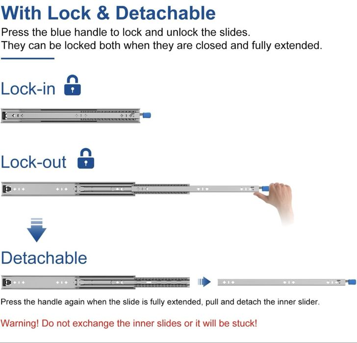 Vadania Guias corrediças calhas para gavetas heavy duty