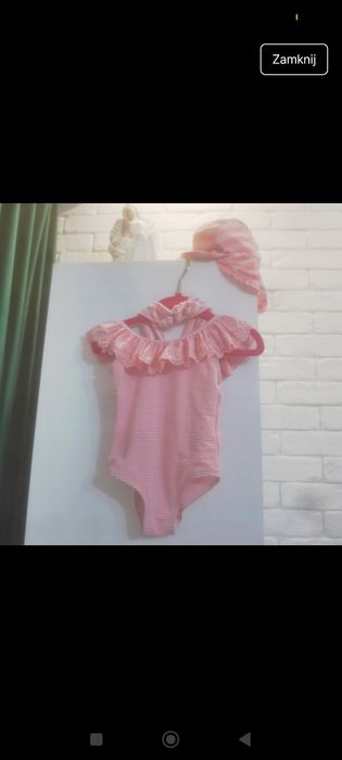 Strój kąpielowy r 80/86 prążek cudo opaska i czapka do wody