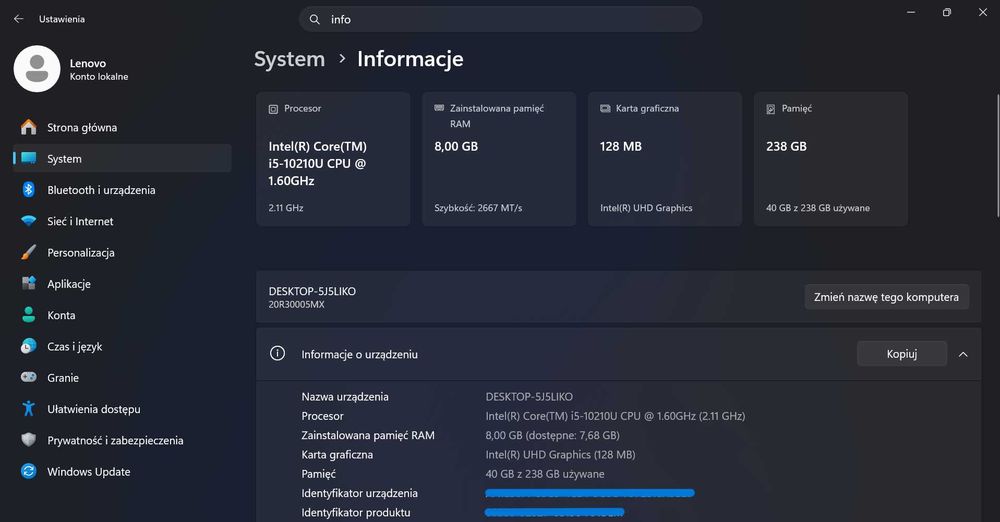 Laptop Lenovo ThinkPad L13 Gen1 [i5-10210U, 8GB RAM, 256GB SSD, FullHD]